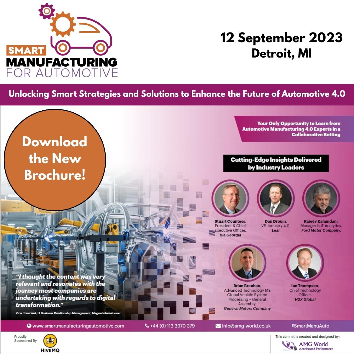 Unite with Automotive Smart Manufacturing leaders at the Smart Manufacturing for Automotive Summit in Detroit